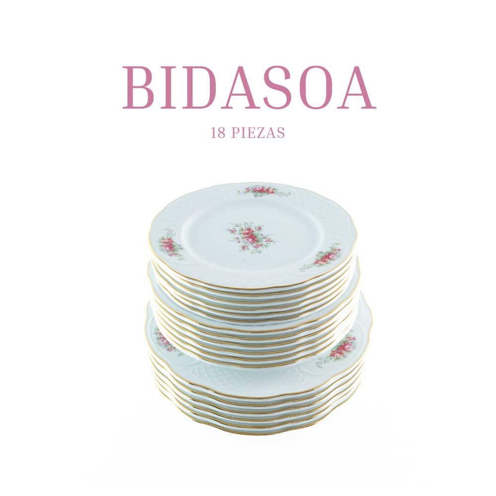 Vajilla de porcelana blanca (18 piezas) Bidasoa Irina 6 platos llanos, 6 platos hondos y 6 platos de postre con motivos florales y filo de oro - Imagen 3